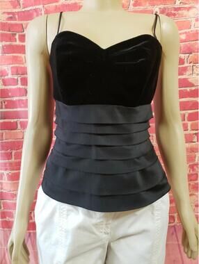 JS Collections Bustier Top Black Zip Padded Bust Lined Velvet trim US 4 NEW #1